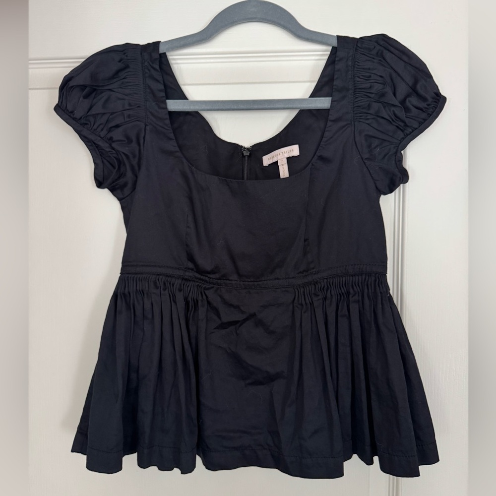 Rebecca Taylor Black Puff Sleeve Empire Blouse Top